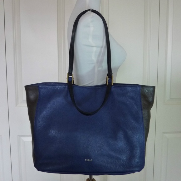 FURLA Ink Blue/Lead Gray Gemini Convertible Strap Tote Bag